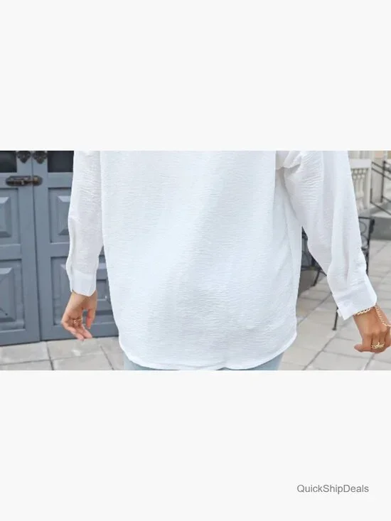 Oversized Button Down Shirt Long Sleeve Gauze Top Casual Blouse - Picture 7 of 7